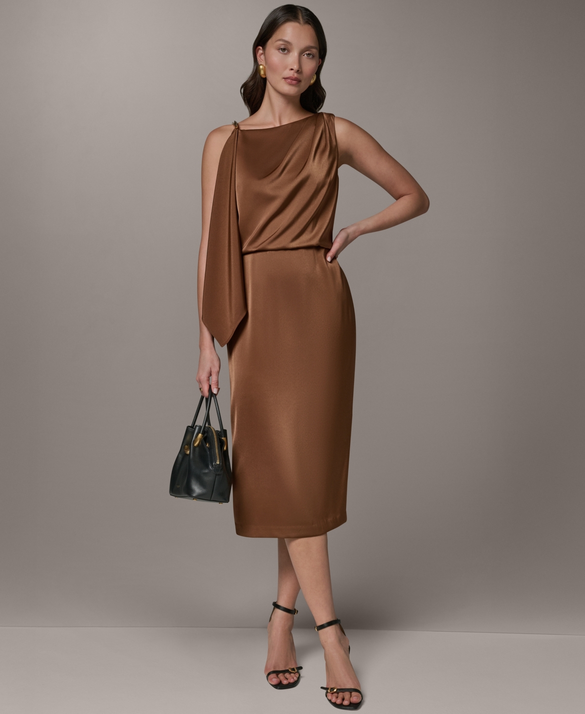 Donna Karan New York Women’s Satin Square Neck Midi Sheath Dress – Russet Donna Karan New York Women’s Satin Square Neck Midi Sheath Dress – Russet