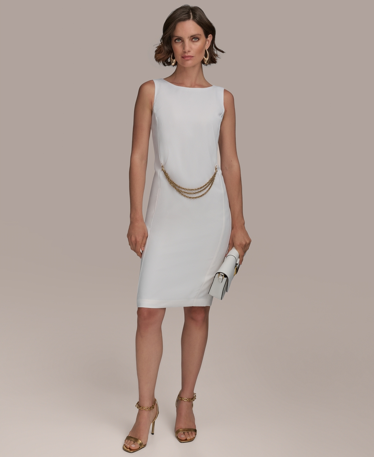 Donna Karan New York Women’s Sleeveless Chain-Belt Sheath Dress – Cream Donna Karan New York Women’s Sleeveless Chain-Belt Sheath Dress – Cream