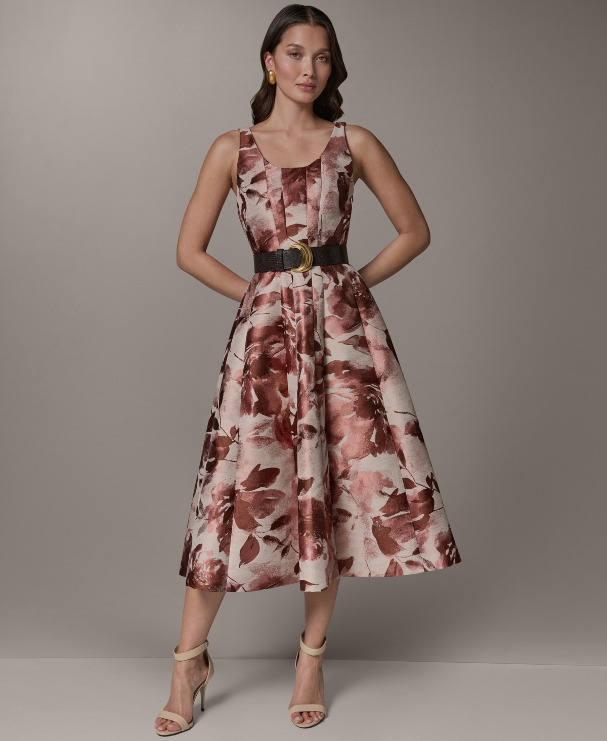 Donna Karan New York Women’s Sleeveless Floral Jacquard Scoop Neck Midi A-Line Dress – Desert Rose Multi Donna Karan New York Women’s Sleeveless Floral Jacquard Scoop Neck Midi A-Line Dress – Desert Rose Multi