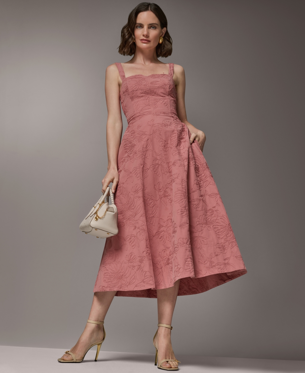 Donna Karan New York Women’s Sleeveless Floral Sweetheart Midi Dress – Desert clay Donna Karan New York Women’s Sleeveless Floral Sweetheart Midi Dress – Desert clay