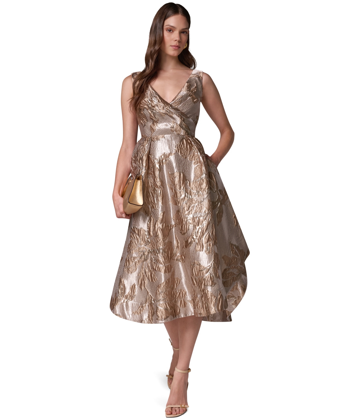 Donna Karan New York Women’s Sleeveless Metallic Jacquard Fit-and-Flare Dress – Light Gold Multi Donna Karan New York Women’s Sleeveless Metallic Jacquard Fit-and-Flare Dress – Light Gold Multi