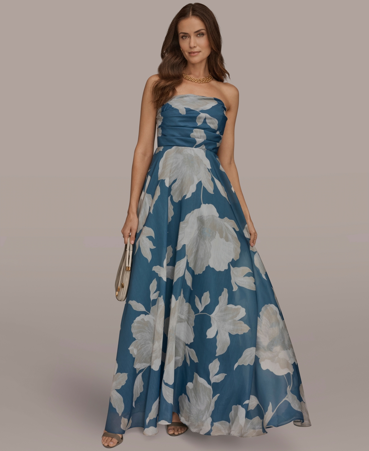Donna Karan New York Women’s Strapless Floral Organza Maxi Dress – Washed Indigo Donna Karan New York Women’s Strapless Floral Organza Maxi Dress – Washed Indigo