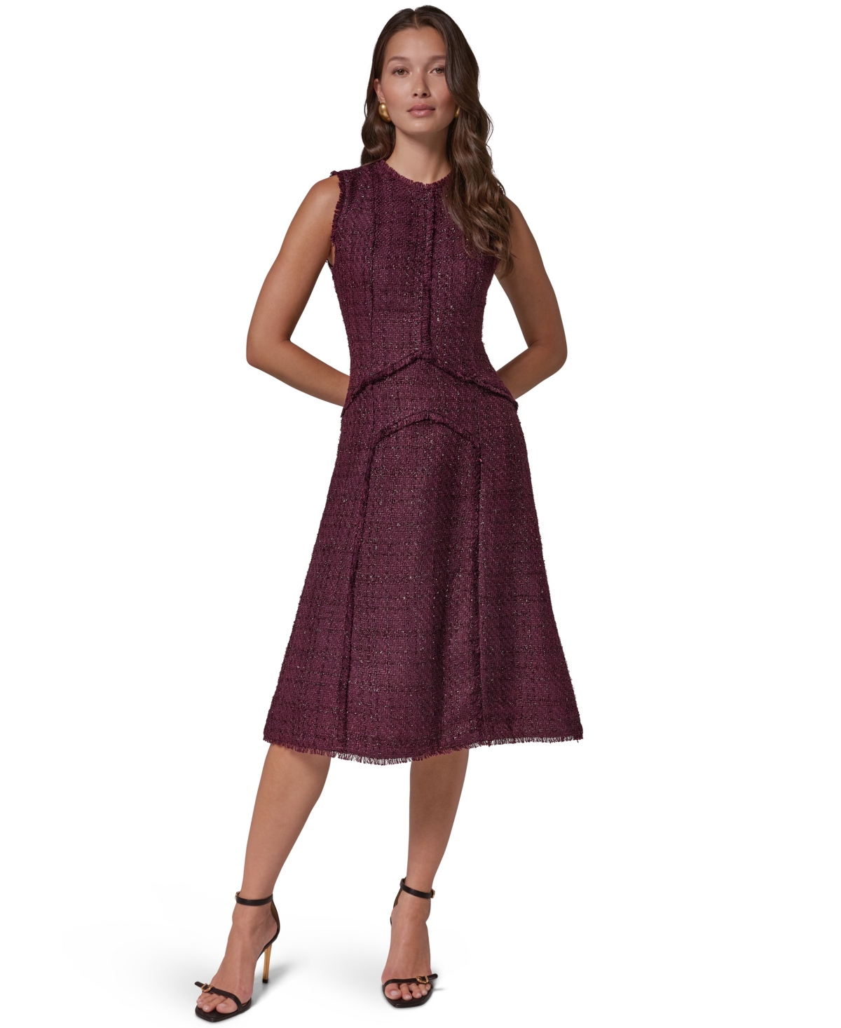 Donna Karan New York Women’s Textured Tweed A-Line Crewneck Midi Dress – Violet Donna Karan New York Women’s Textured Tweed A-Line Crewneck Midi Dress – Violet