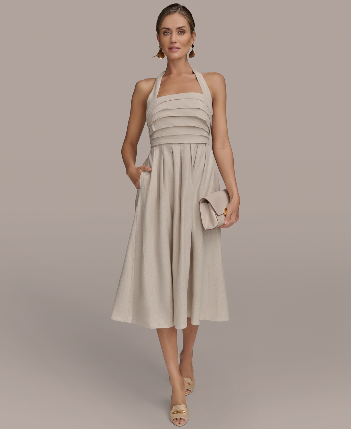 Donna Karan New York Women’s Tie-Back Midi Dress – Natural