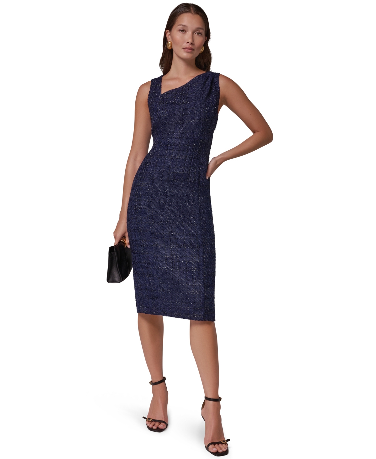Donna Karan New York Women’s Tweed Asymmetric Neck Midi Dress – Night Sky Donna Karan New York Women’s Tweed Asymmetric Neck Midi Dress – Night Sky