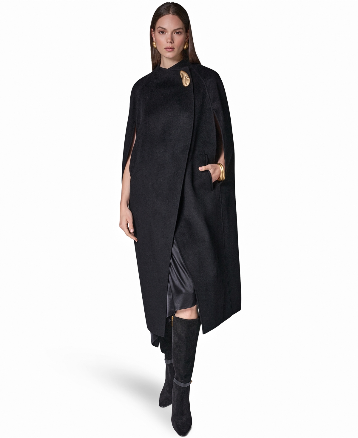 Donna Karan New York Women’s Wool-Blend Maxi Cape Coat – BLACK Donna Karan New York Women’s Wool-Blend Maxi Cape Coat – BLACK