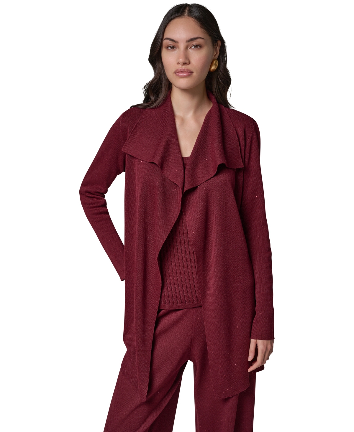 Donna Karan New York Women’s Wrap Long-Sleeve Tie-Front Cardigan – Black Cherry Donna Karan New York Women’s Wrap Long-Sleeve Tie-Front Cardigan – Black Cherry