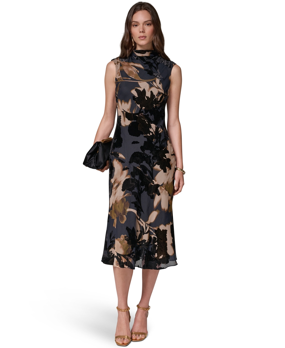 Donna Karan New York women’s Printed Velvet Burnout Midi Dress – Espresso Multi
