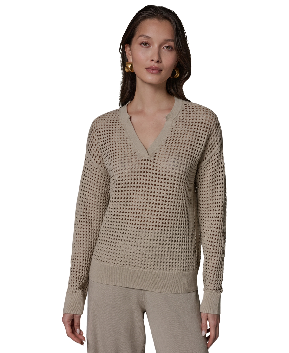 Donna Karan Weekend Women’s Long-Sleeve Pointelle Sweater – Sandstone Donna Karan Weekend Women’s Long-Sleeve Pointelle Sweater – Sandstone