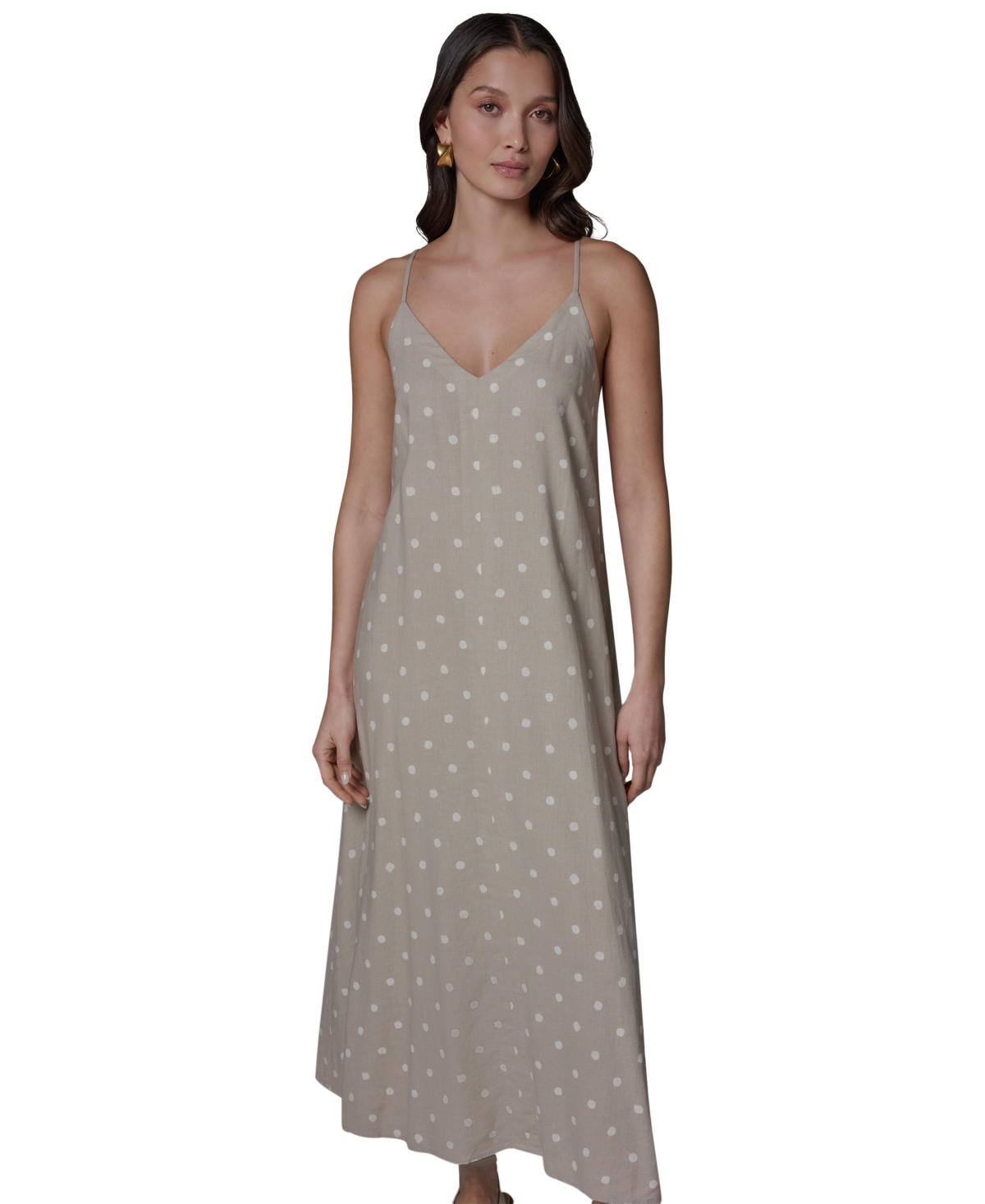 Donna Karan Weekend Women’s Printed V-Neck Midi Dress – Sandstone Di