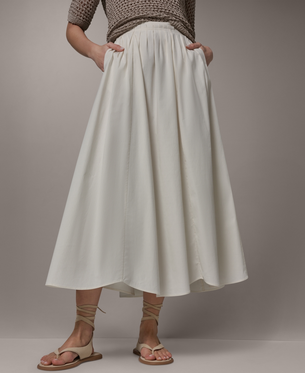 Donna Karan Weekend Women’s Stripe Pleated Skirt – Cream Pinstripe Combo