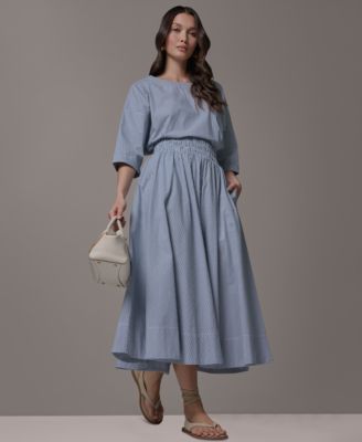 Donna Karan Weekend Womens Striped Boat Neck Top Striped Pull On Maxi Skirt Donna Karan Weekend Womens Striped Boat Neck Top Striped Pull On Maxi Skirt