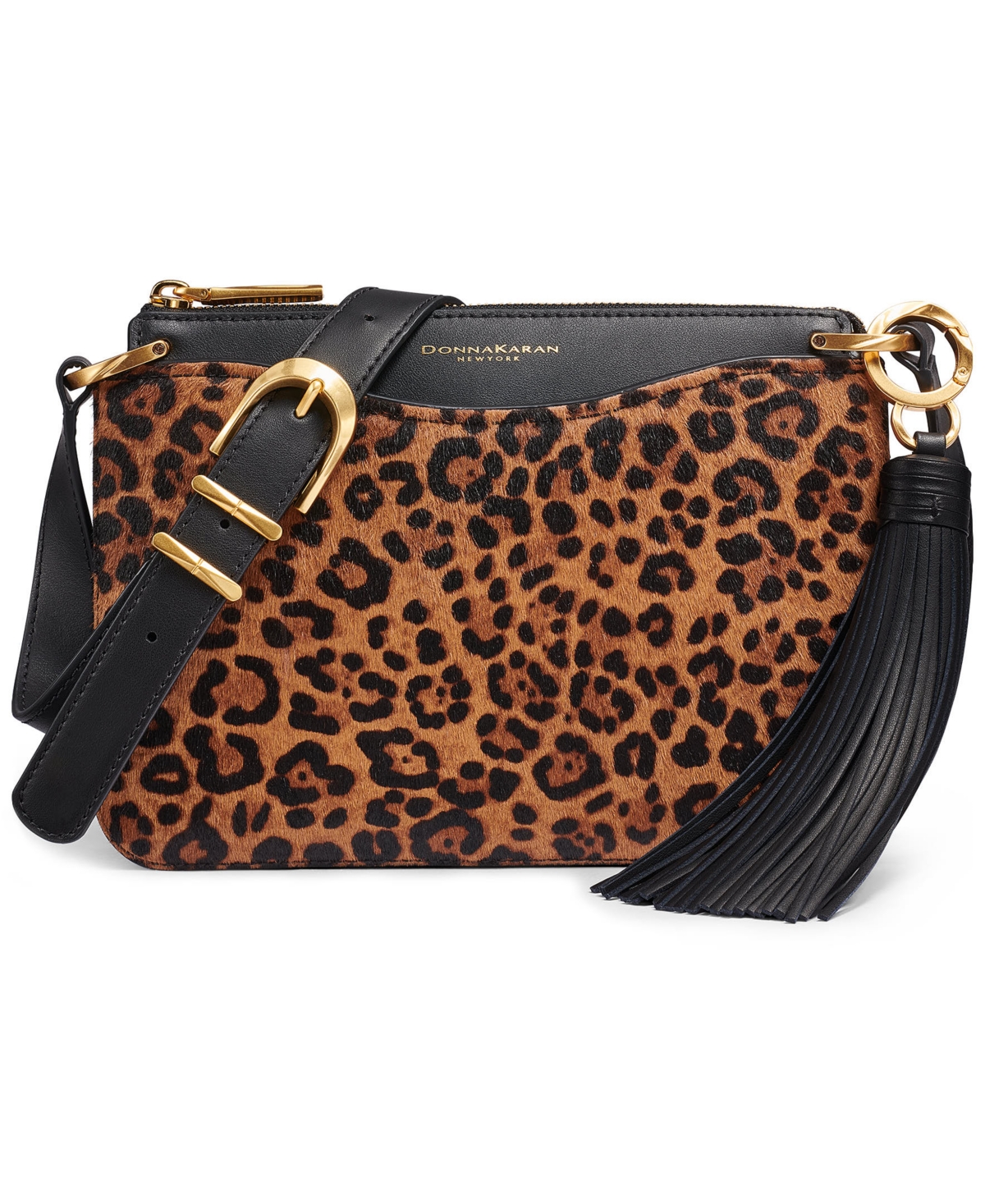 Donna Karen New York Glenwood Small Crossbody Handbag – Black/Leopard Donna Karen New York Glenwood Small Crossbody Handbag – Black/Leopard