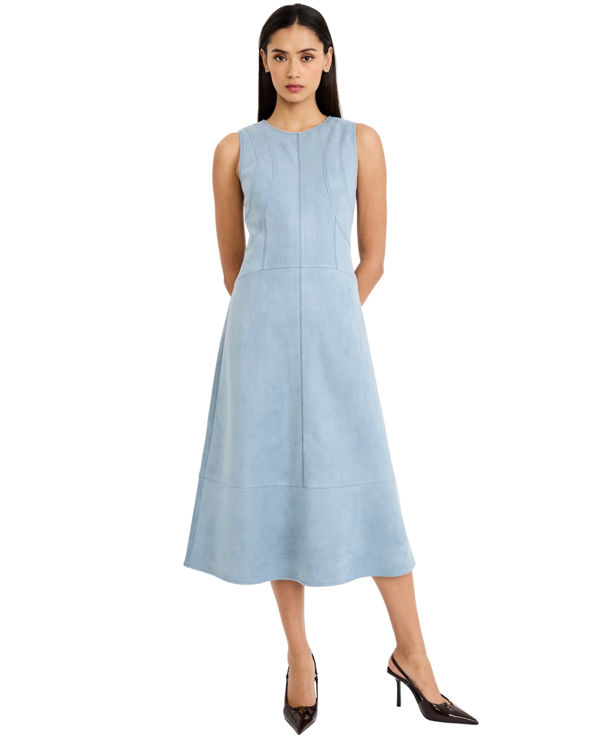 Donna Morgan Women’s A-Line Sleeveless Midi Dress – Blue