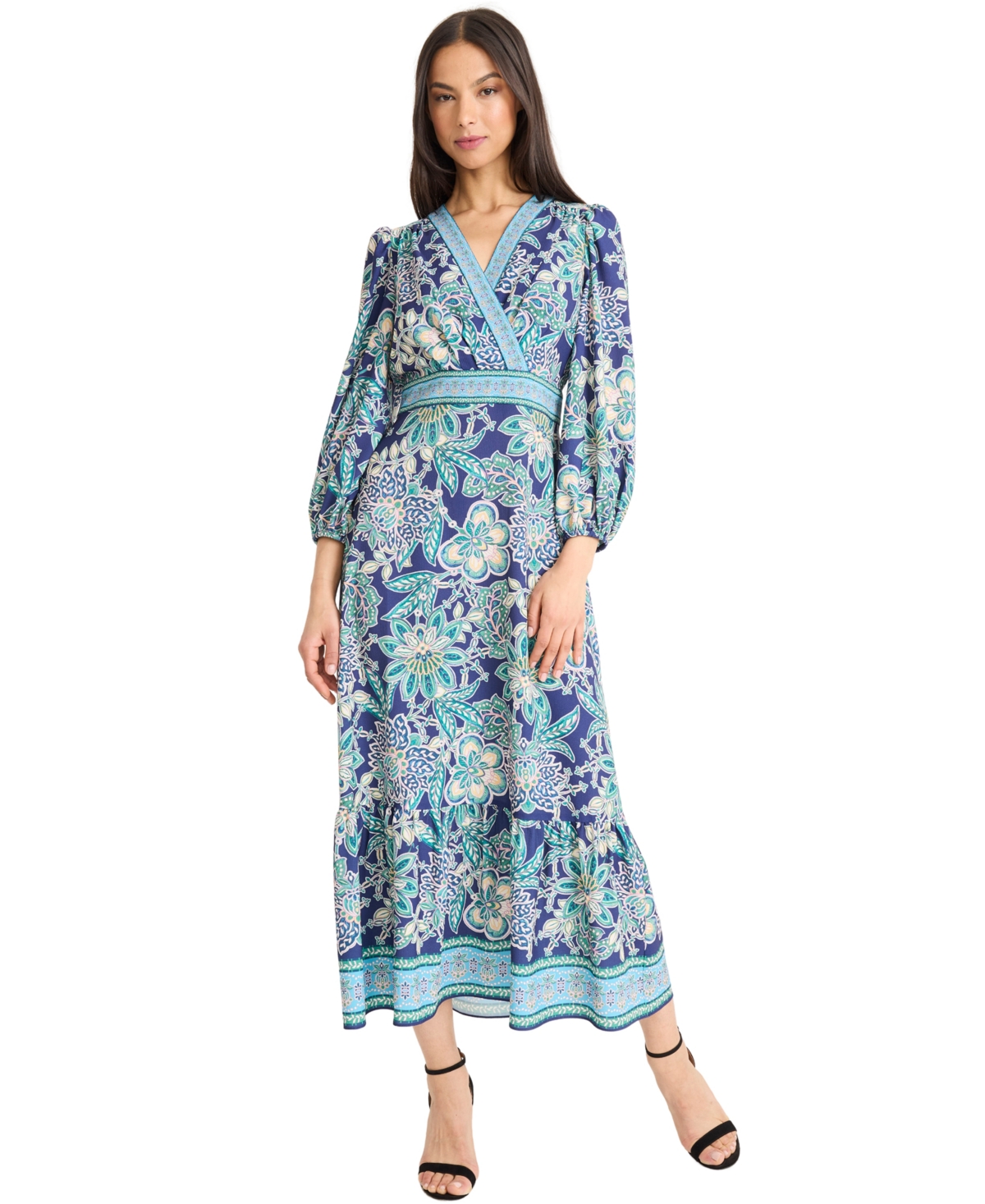 Donna Morgan Women’s Balloon-Sleeve Midi Dress – Navy/blue