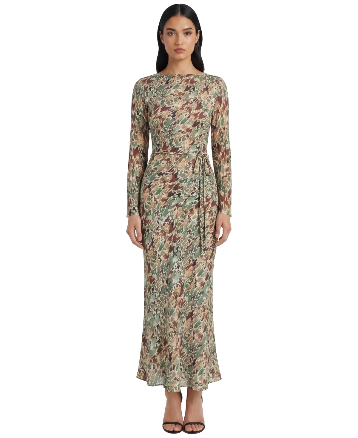 Donna Morgan Women’s Boat Neck Long Sleeve Fitted Midi Dress – Green/Tan Donna Morgan Women’s Boat Neck Long Sleeve Fitted Midi Dress – Green/Tan