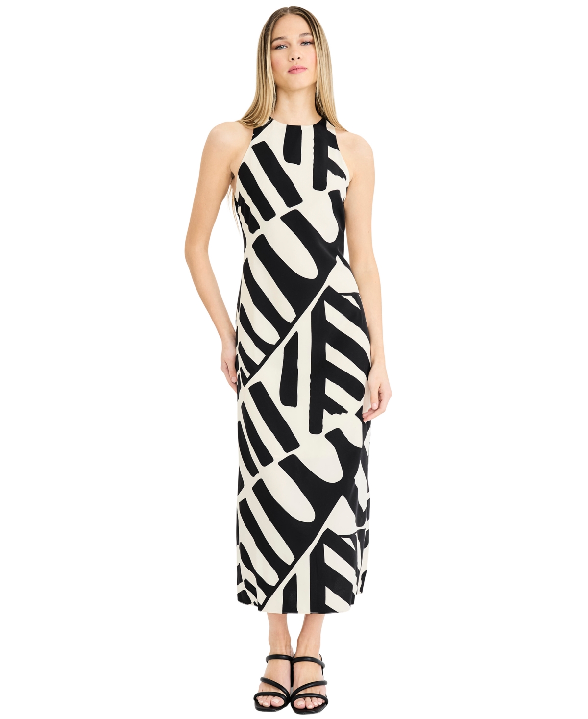 Donna Morgan Women’s Printed Halter Neck Midi Dress – Cream/Black