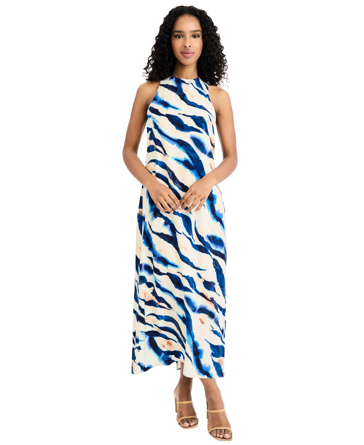 Donna Morgan Women’s Printed Halter Neck Midi Dress – Cream/Blue Donna Morgan Women’s Printed Halter Neck Midi Dress – Cream/Blue