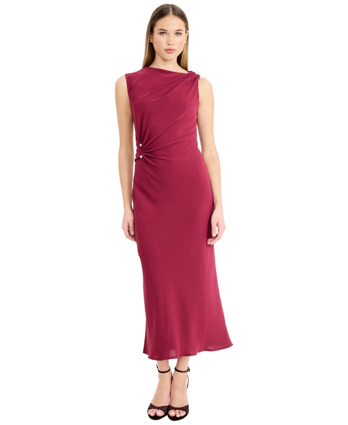 Donna Morgan Women’s Sleeveless Midi Dress – Rich Medium Burgundy Donna Morgan Women’s Sleeveless Midi Dress – Rich Medium Burgundy