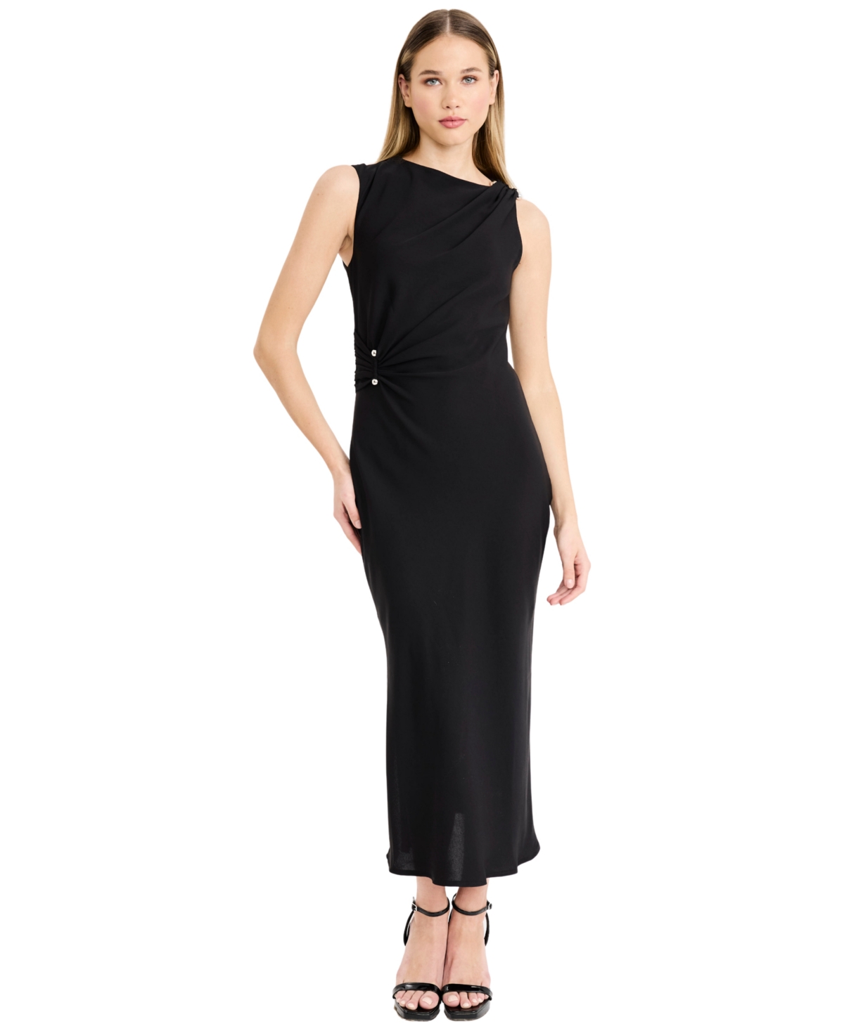 Donna Morgan Women’s Sleeveless Midi with Metal Details – Black