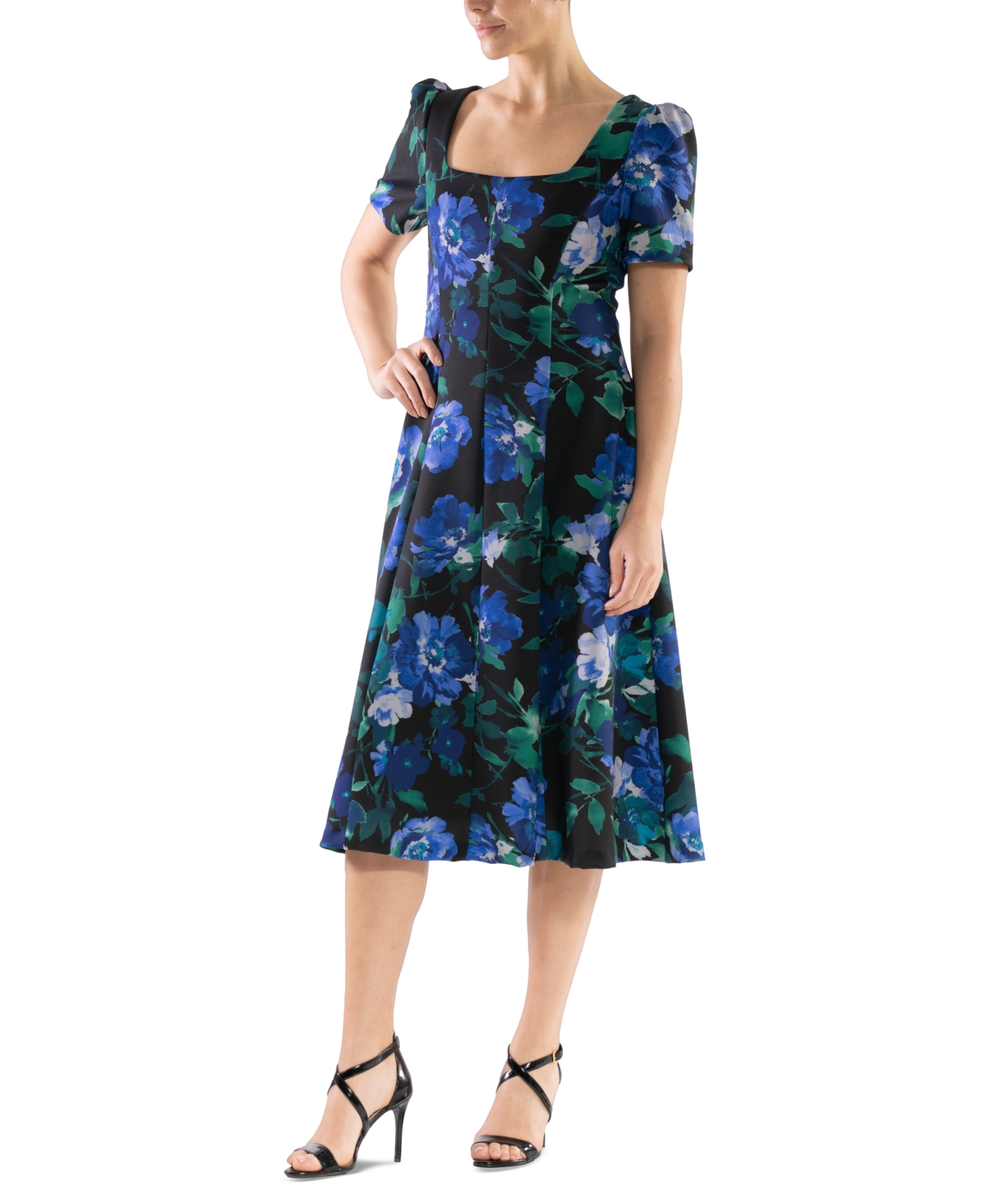 Donna Rico Women’s Printed Square-Neck Midi Dress – Blue/green Donna Rico Women’s Printed Square-Neck Midi Dress – Blue/green