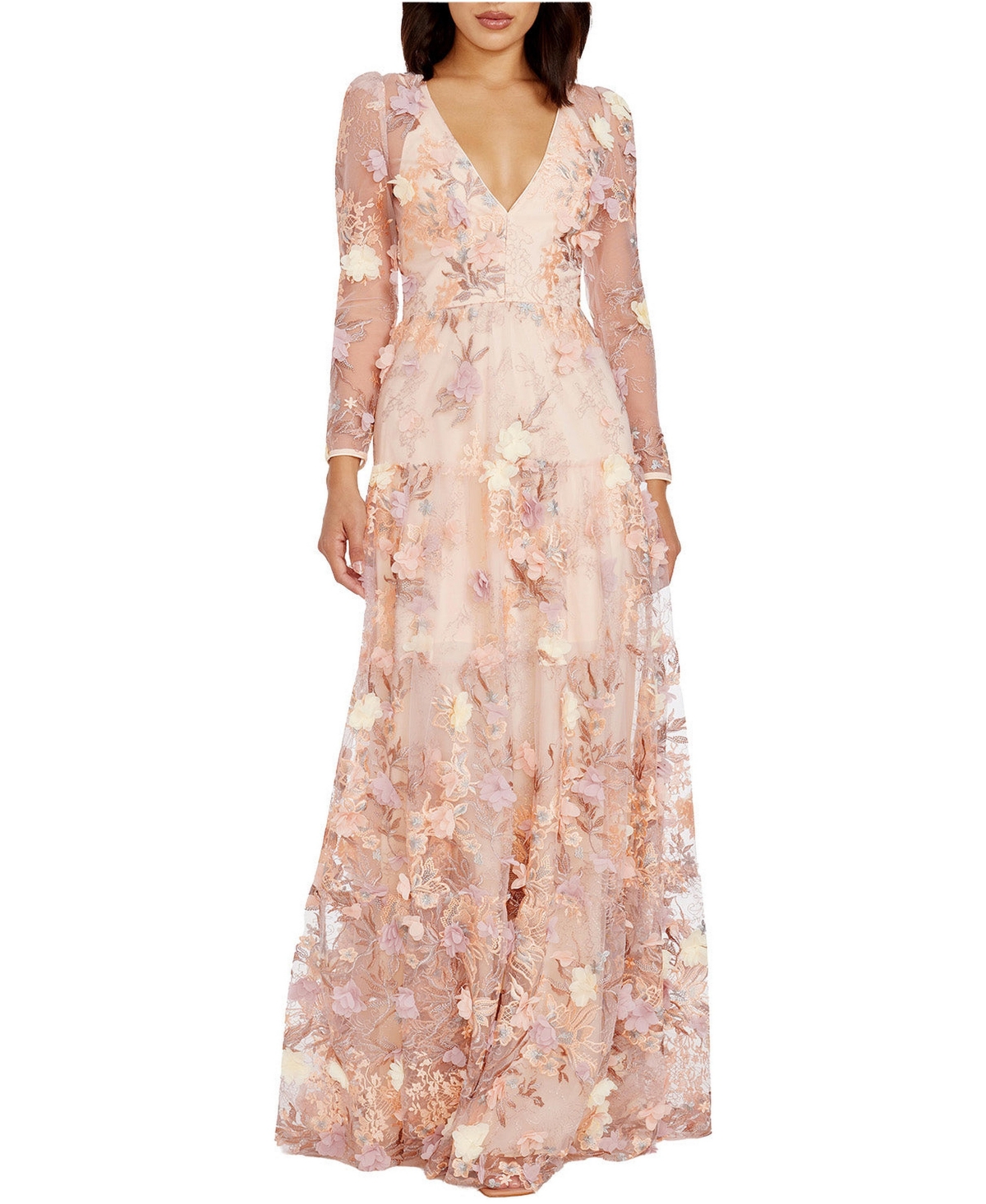 Dress The Population Women’s Angelina Long Sleeve V-Neck Floral Fit and Flare Dress – Cream multi Dress The Population Women’s Angelina Long Sleeve V-Neck Floral Fit and Flare Dress – Cream multi