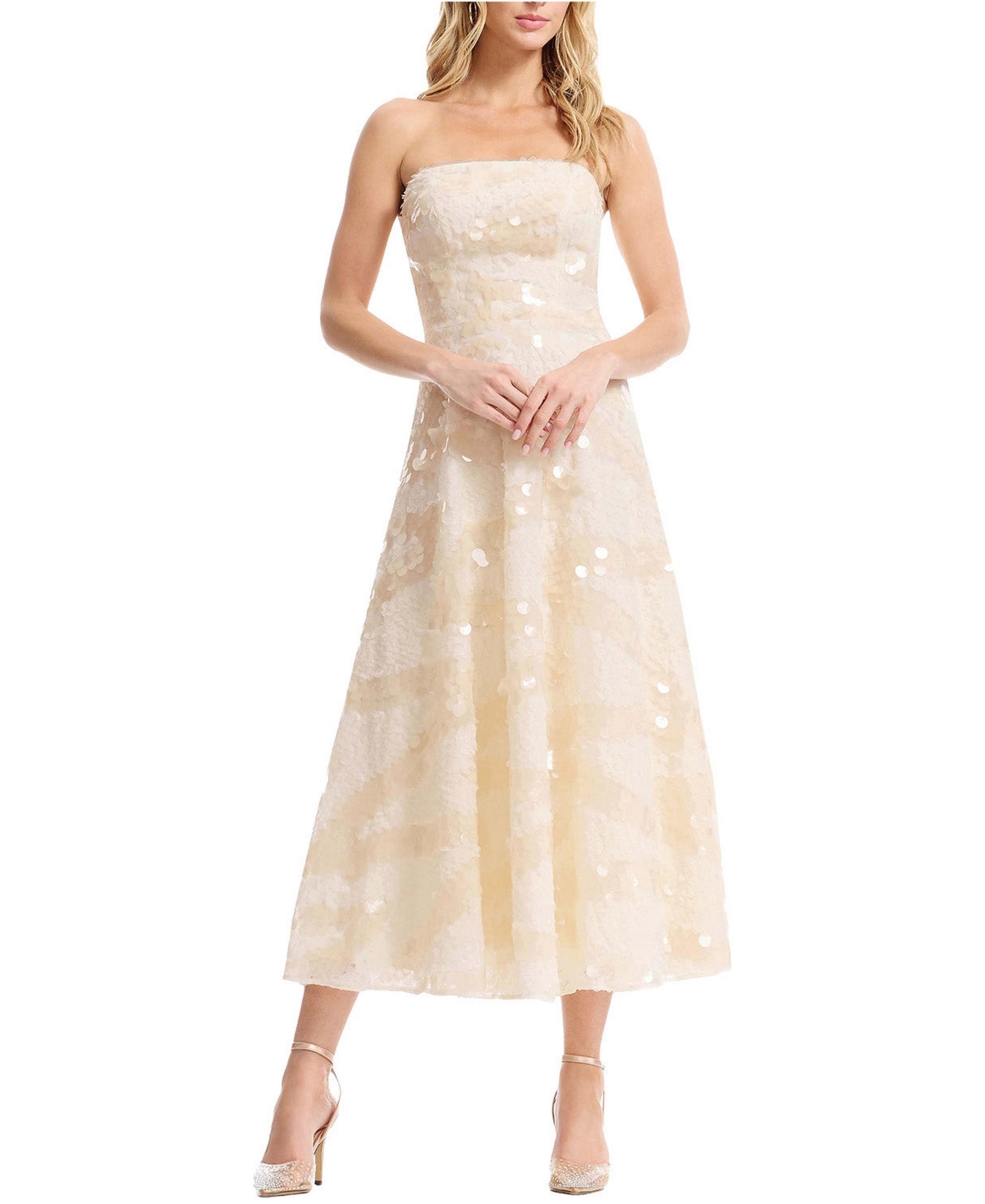 Dress The Population Women’s Kailyn Strapless Disc Sequin Floral A-Line Midi Dress – Cream Dress The Population Women’s Kailyn Strapless Disc Sequin Floral A-Line Midi Dress – Cream