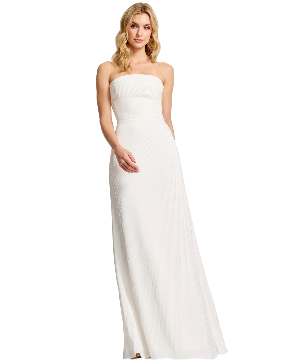 Dress the Population Women’s Kinley Strapless Pleated A-Line Maxi Dress – Off white