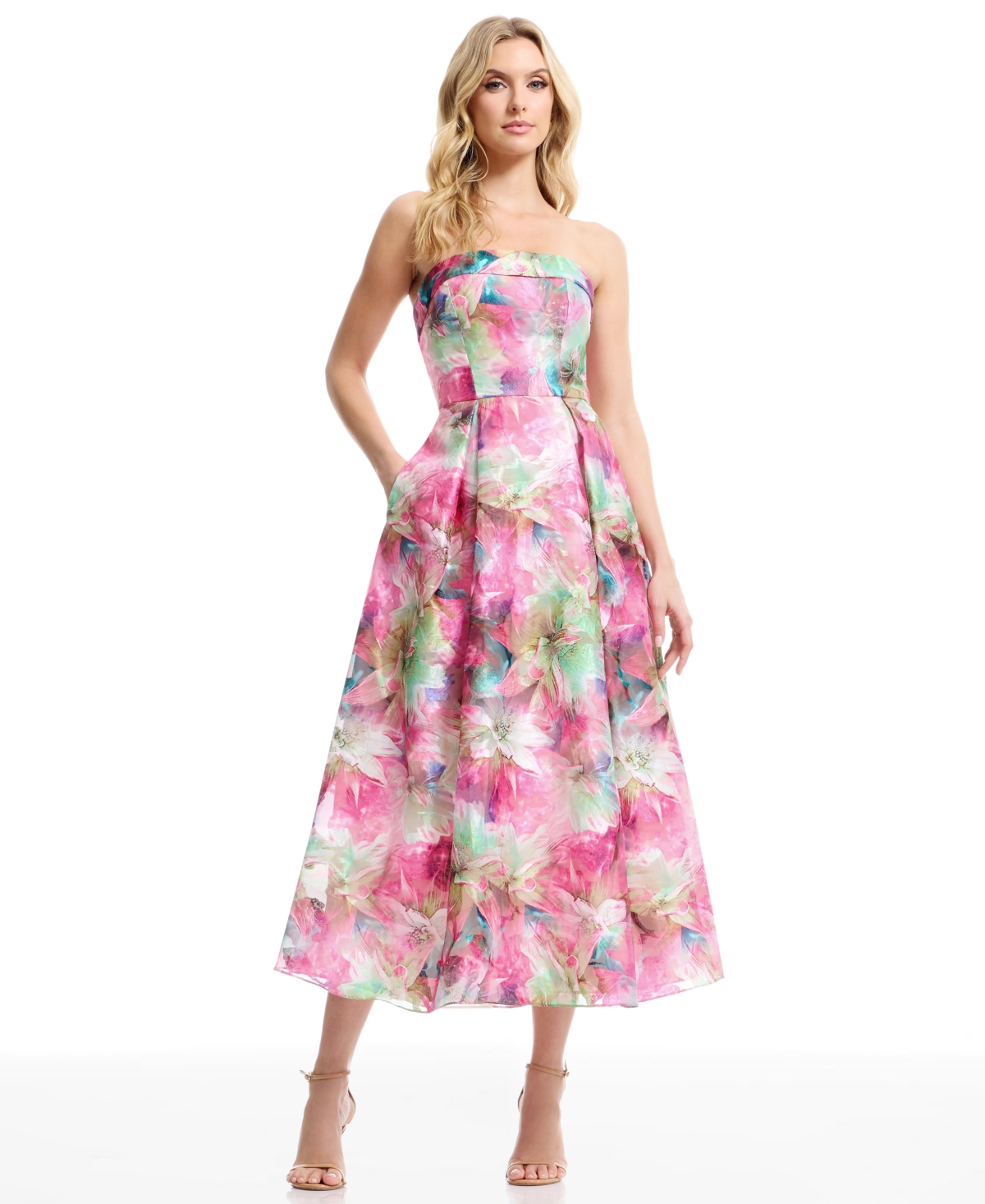 Dress the Population Women’s Mika Strapless Floral Dress – BRIGHT FUCHSIA MULTI Dress the Population Women’s Mika Strapless Floral Dress – BRIGHT FUCHSIA MULTI