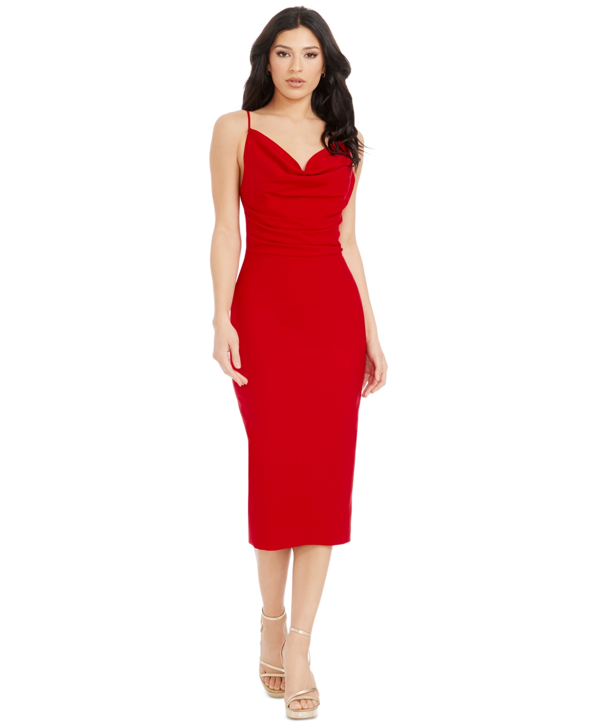 Dress the Population Women’s Nikki Cowl Neck Low-Back Dress – Rouge