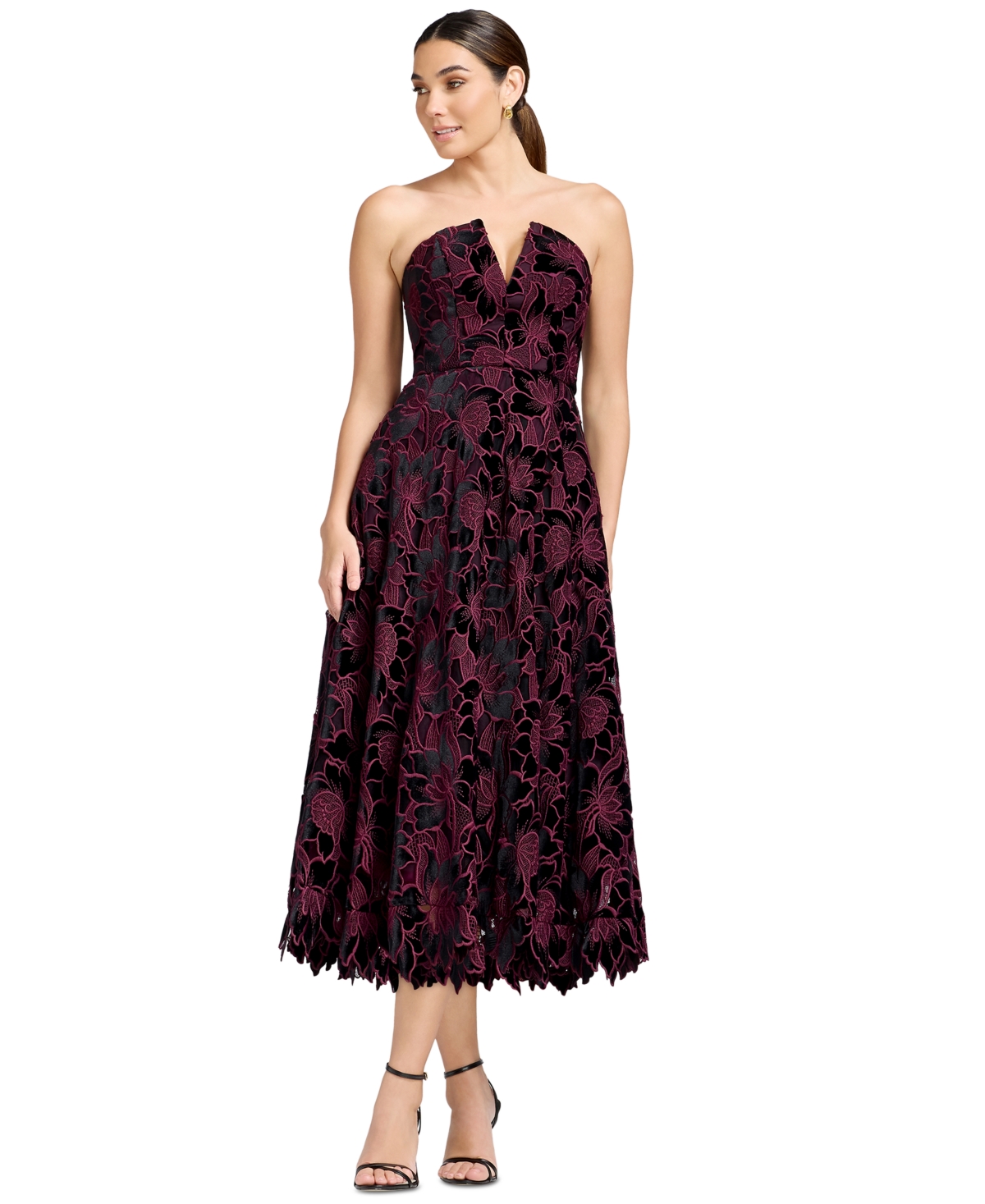 Dress the Population Women’s Strapless Floral Fit & Flare Midi Dress – Deep Plum Multi Dress the Population Women’s Strapless Floral Fit & Flare Midi Dress – Deep Plum Multi