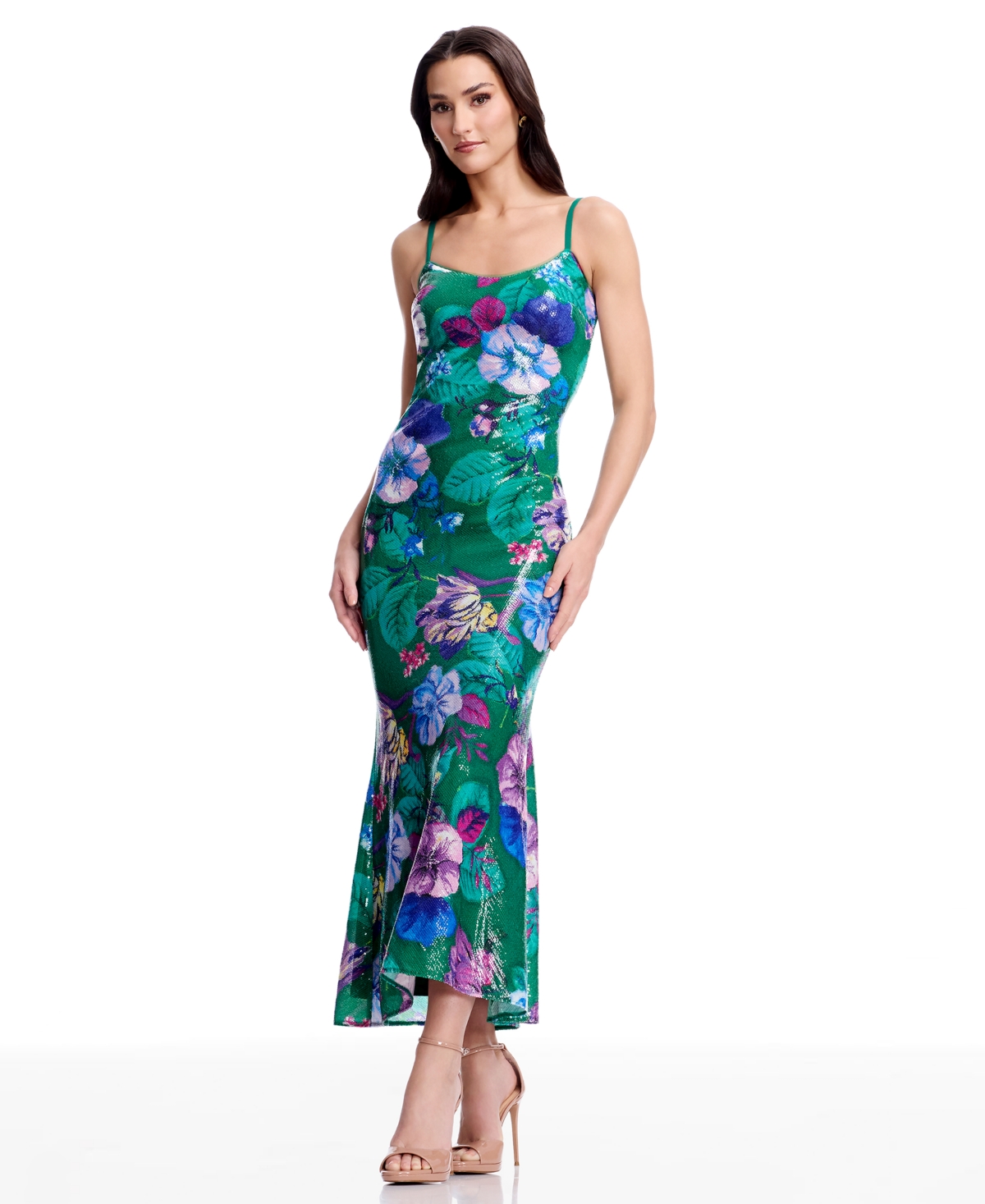Dress the Population Women’s Susan Scoop Neck Sheath Dress – Kelly green multi