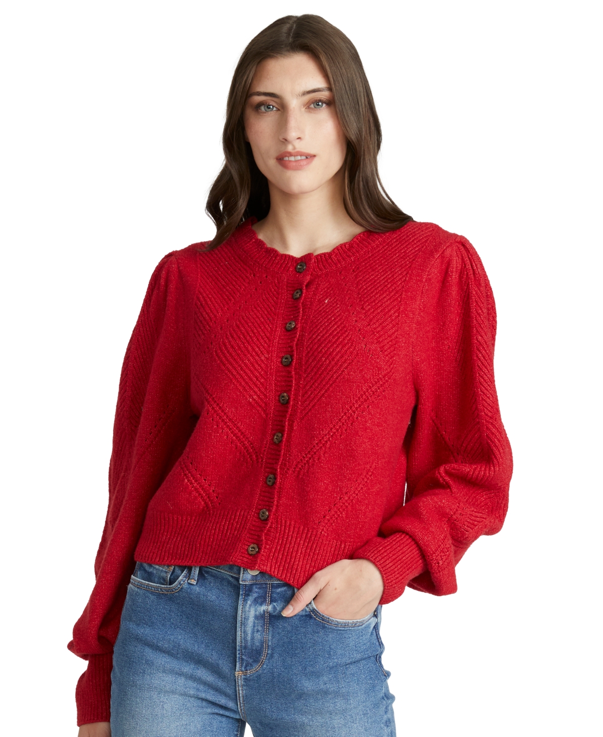 Driftwood Women’s Pointelle Wooden-Floral Button Cardigan – Red Driftwood Women’s Pointelle Wooden-Floral Button Cardigan – Red