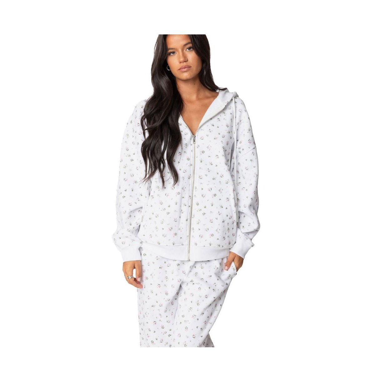 Edikted Womens Bouquet Oversized Zip Up Hoodie – Cream Edikted Womens Bouquet Oversized Zip Up Hoodie – Cream