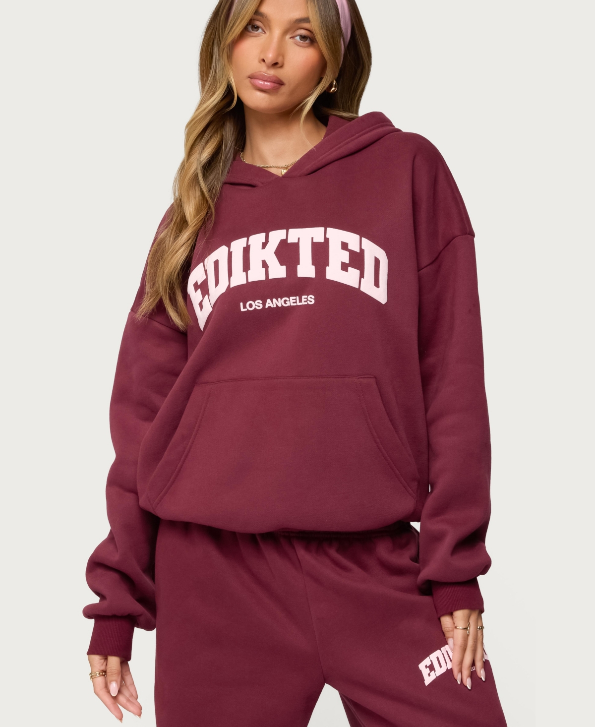 Edikted Womens Edikted La Hoodie – Burgundy Edikted Womens Edikted La Hoodie – Burgundy