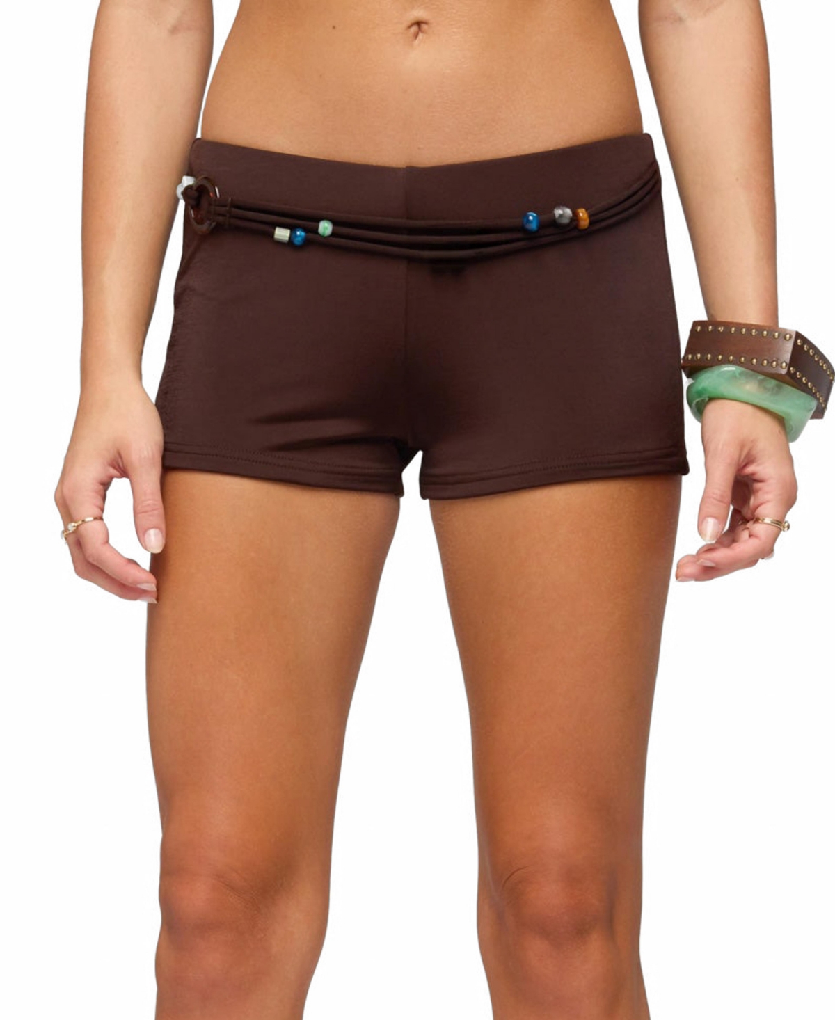 Edikted Women’s Janya Strappy Bead Belt Micro Shorts – Brown Edikted Women’s Janya Strappy Bead Belt Micro Shorts – Brown