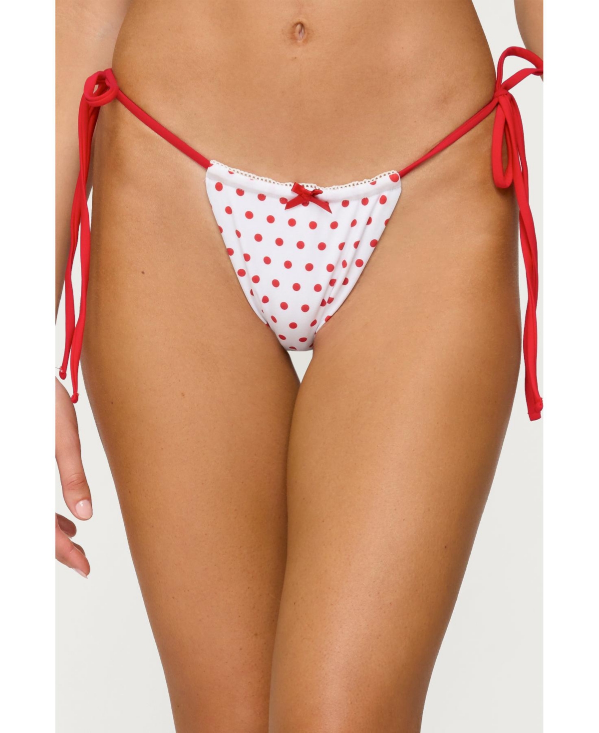 Edikted Women’s Leigh Polka Dot String Bikini Bottom – White-and-red Edikted Women’s Leigh Polka Dot String Bikini Bottom – White-and-red