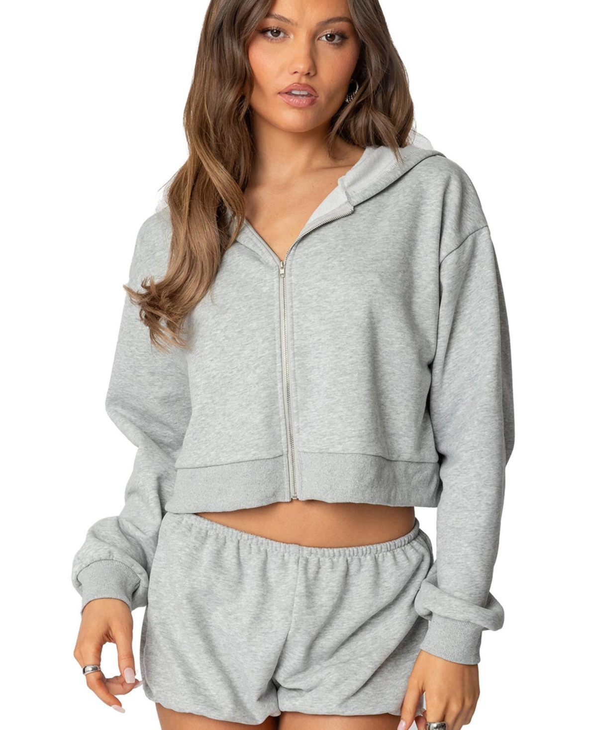 Edikted Women’s Robina Zip Up Hoodie – Gray melange Edikted Women’s Robina Zip Up Hoodie – Gray melange