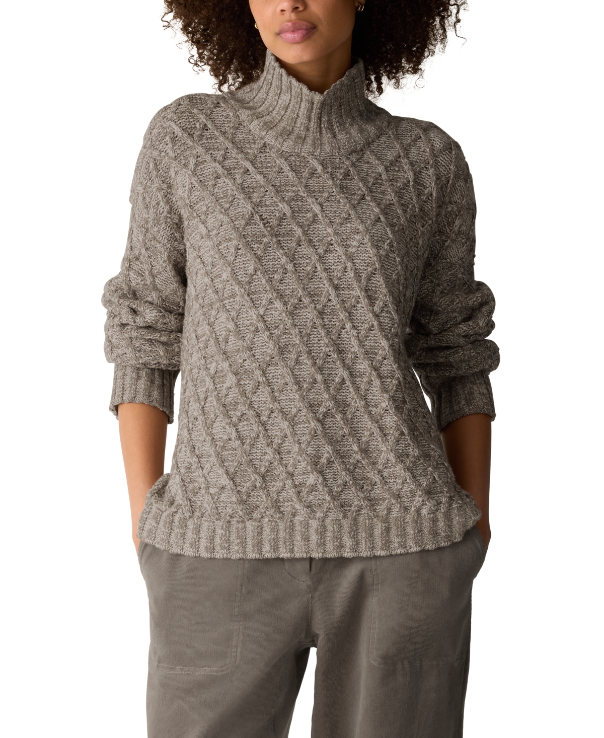 Eileen Fisher Women’s Cable-Knit Turtleneck Cotton-Blend Sweater – Twine