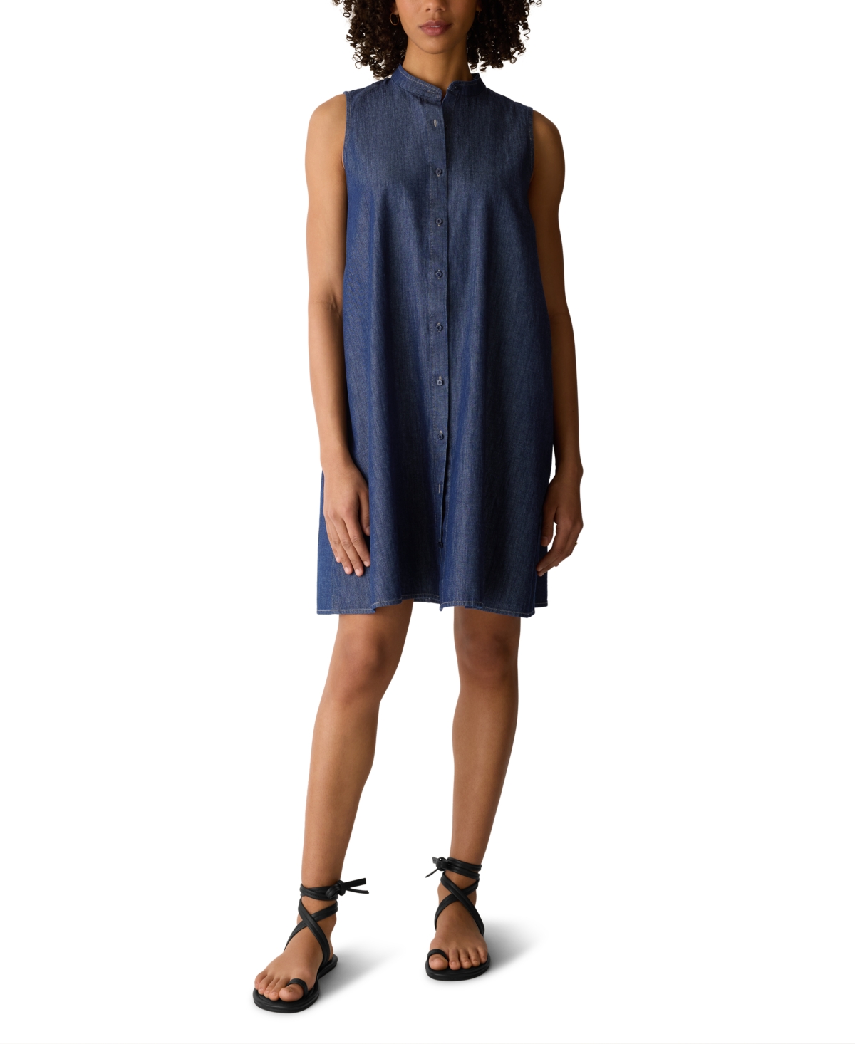 Eileen Fisher Women’s Sleeveless Mandarin Band Collar Dress – Dark Indigo