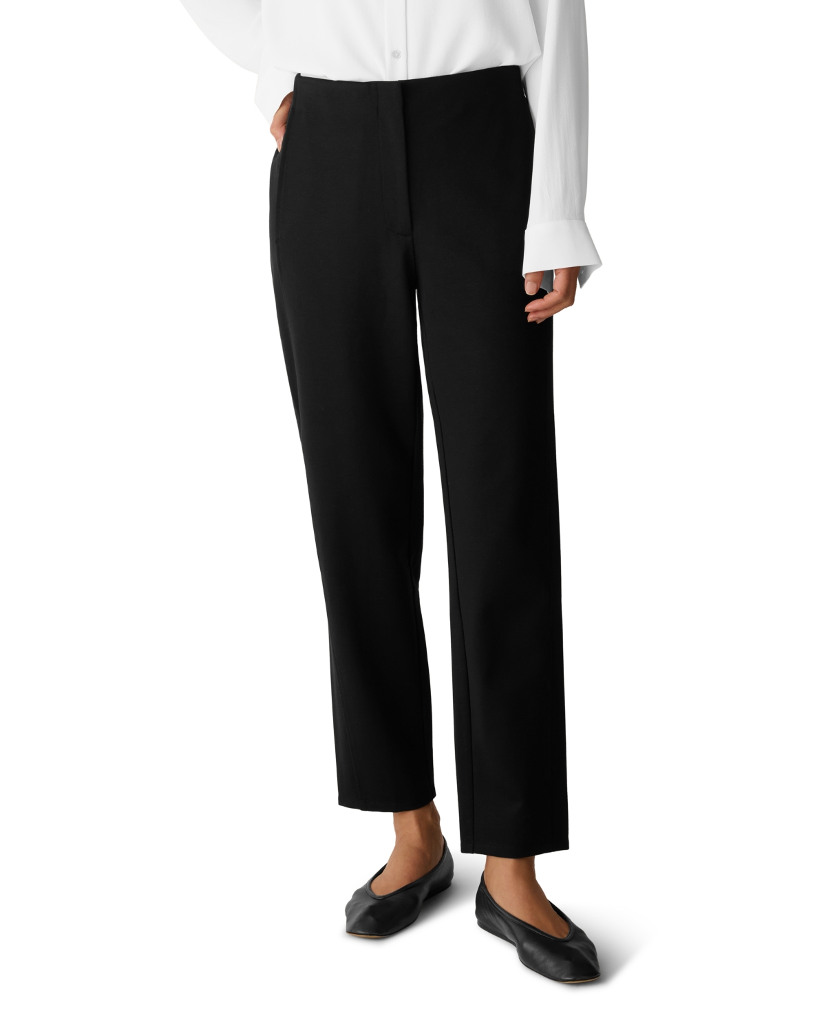 Eileen Fisher Women’s Tapered-Ankle Mid-Rise Double-Knit Trouser – Black Eileen Fisher Women’s Tapered-Ankle Mid-Rise Double-Knit Trouser – Black