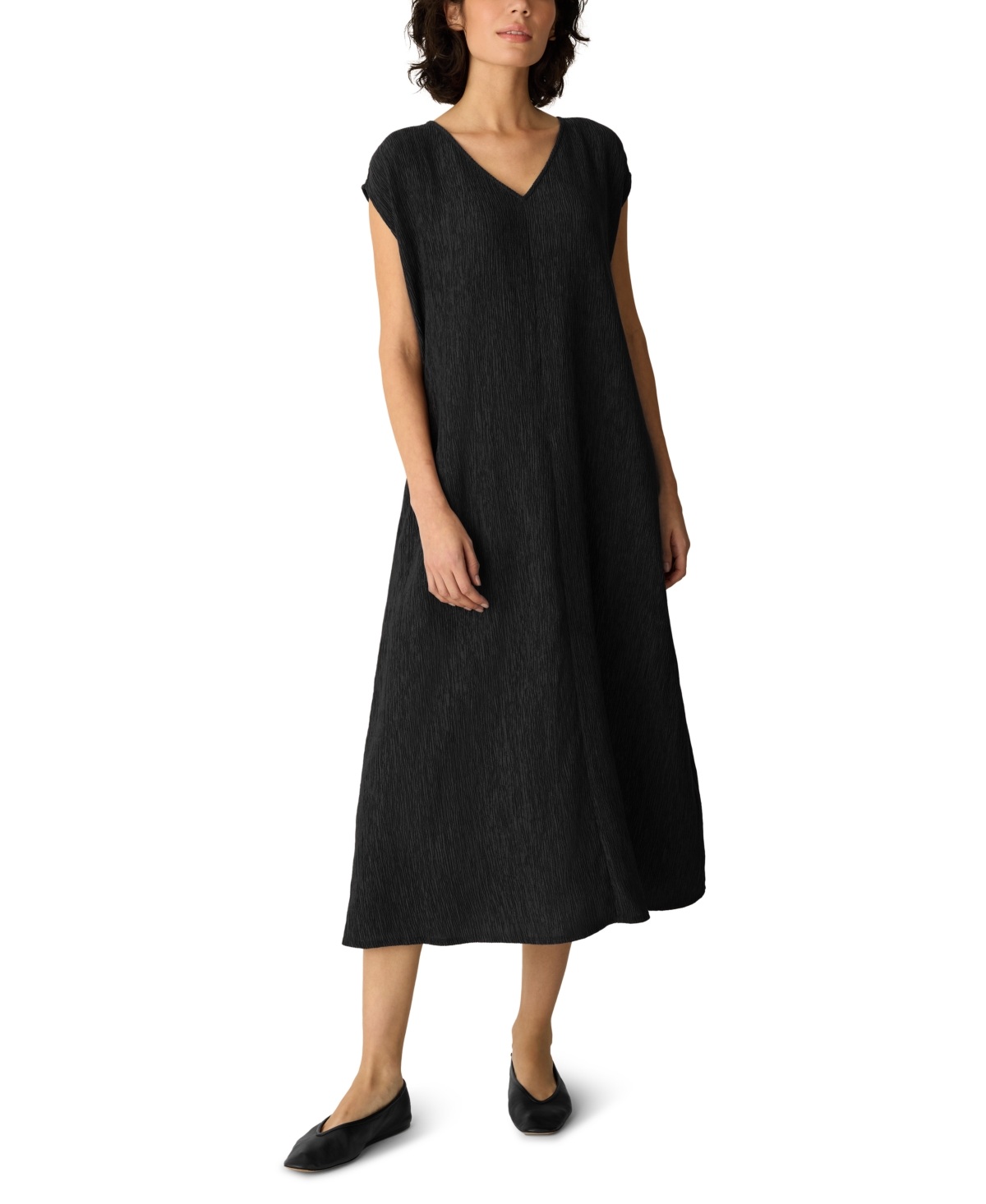 Eileen Fisher Women’s V-Neck Cap-Sleeve Dress – Black