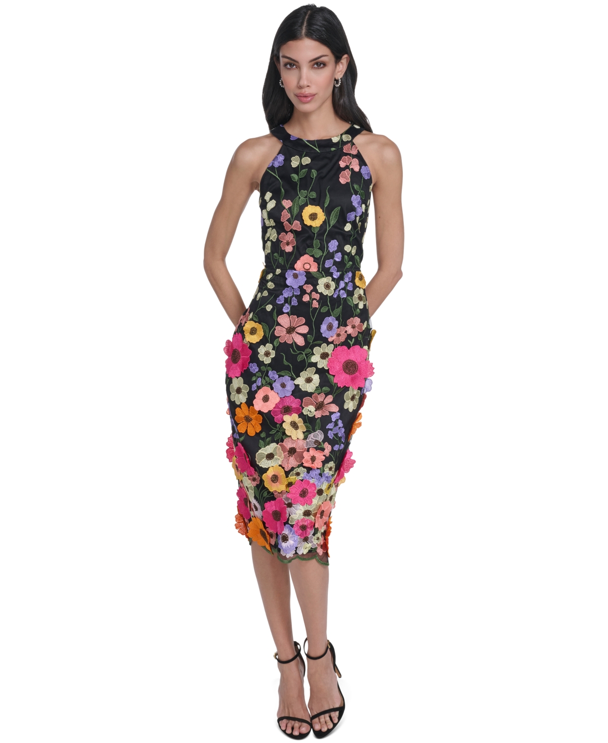 Eliza J Women’s 3D Floral Sheath Dress – Black Multi Eliza J Women’s 3D Floral Sheath Dress – Black Multi