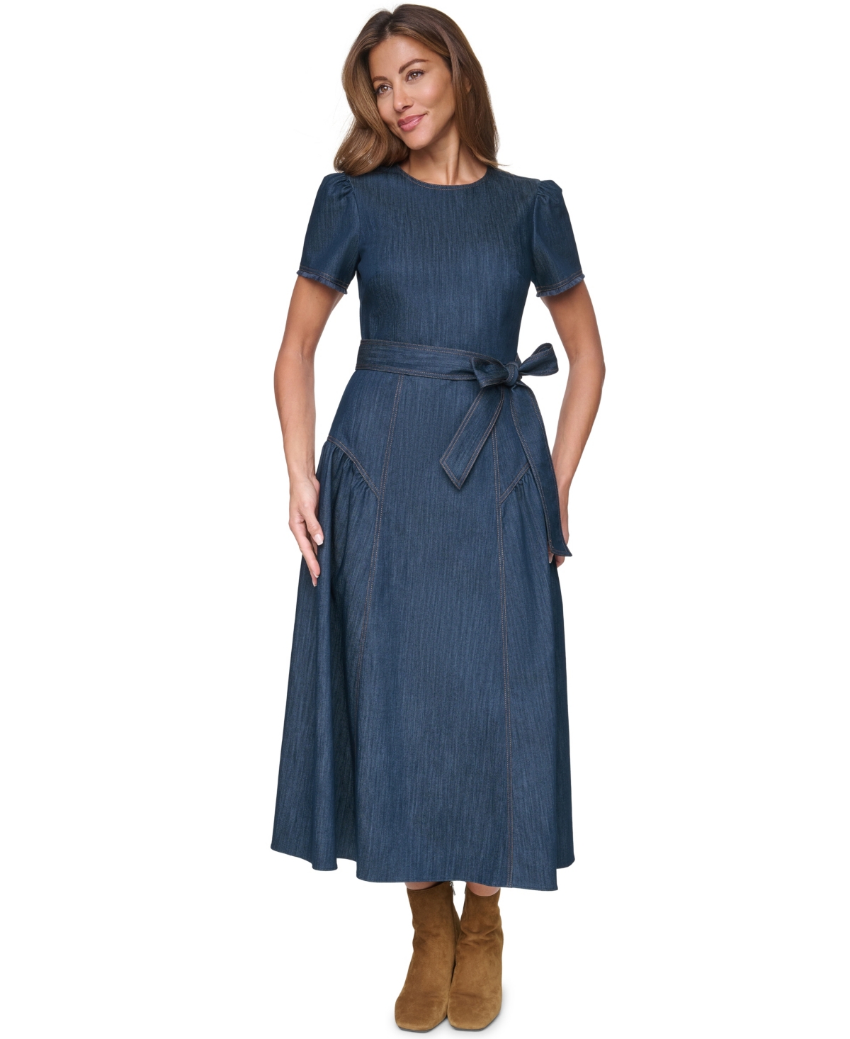 Eliza J Women’s Crew Neck Fringe Trim Midi Dress – Blue Eliza J Women’s Crew Neck Fringe Trim Midi Dress – Blue
