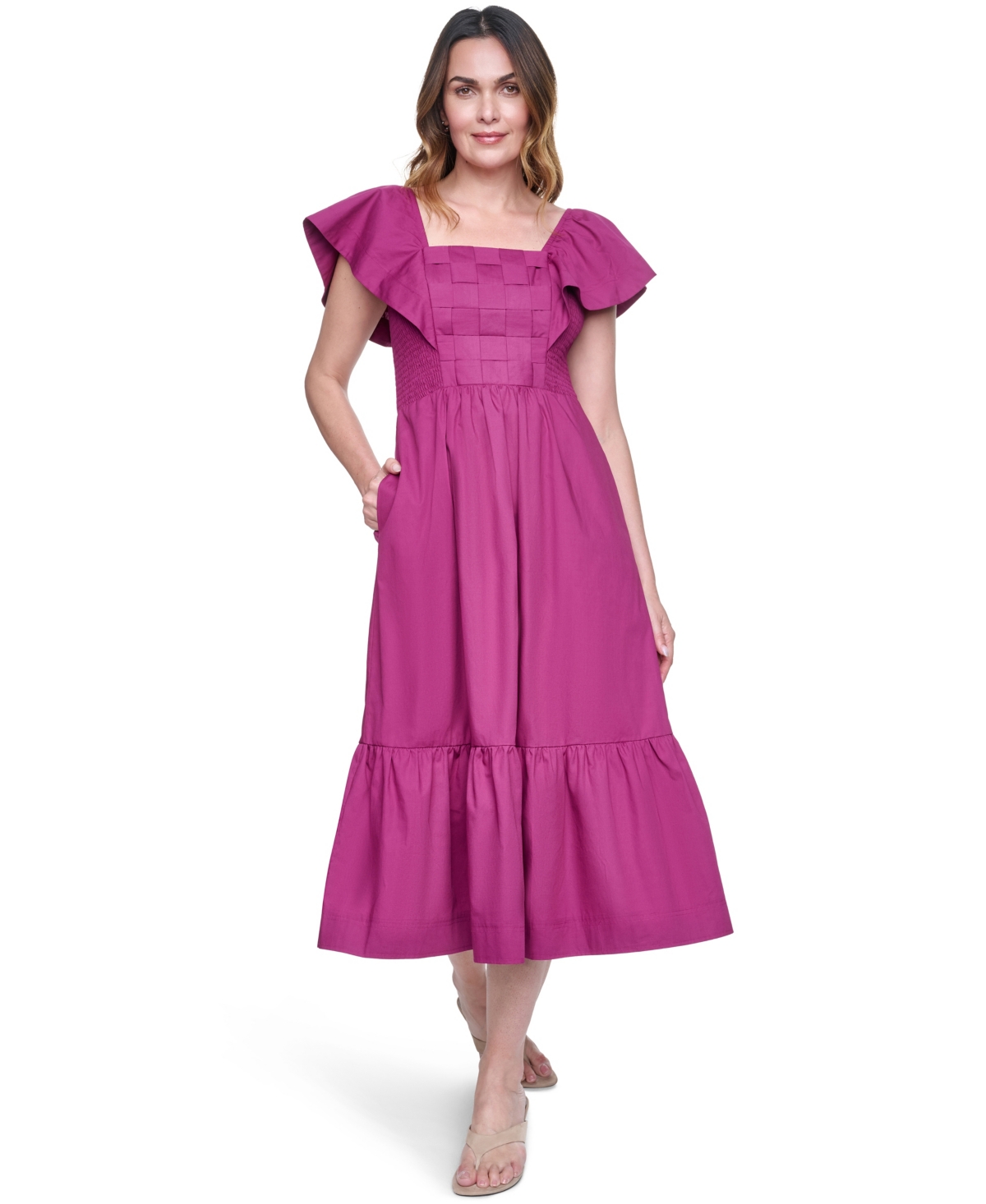 Eliza J Women’s Flutter Sleeve Midi Dress – Berry Eliza J Women’s Flutter Sleeve Midi Dress – Berry