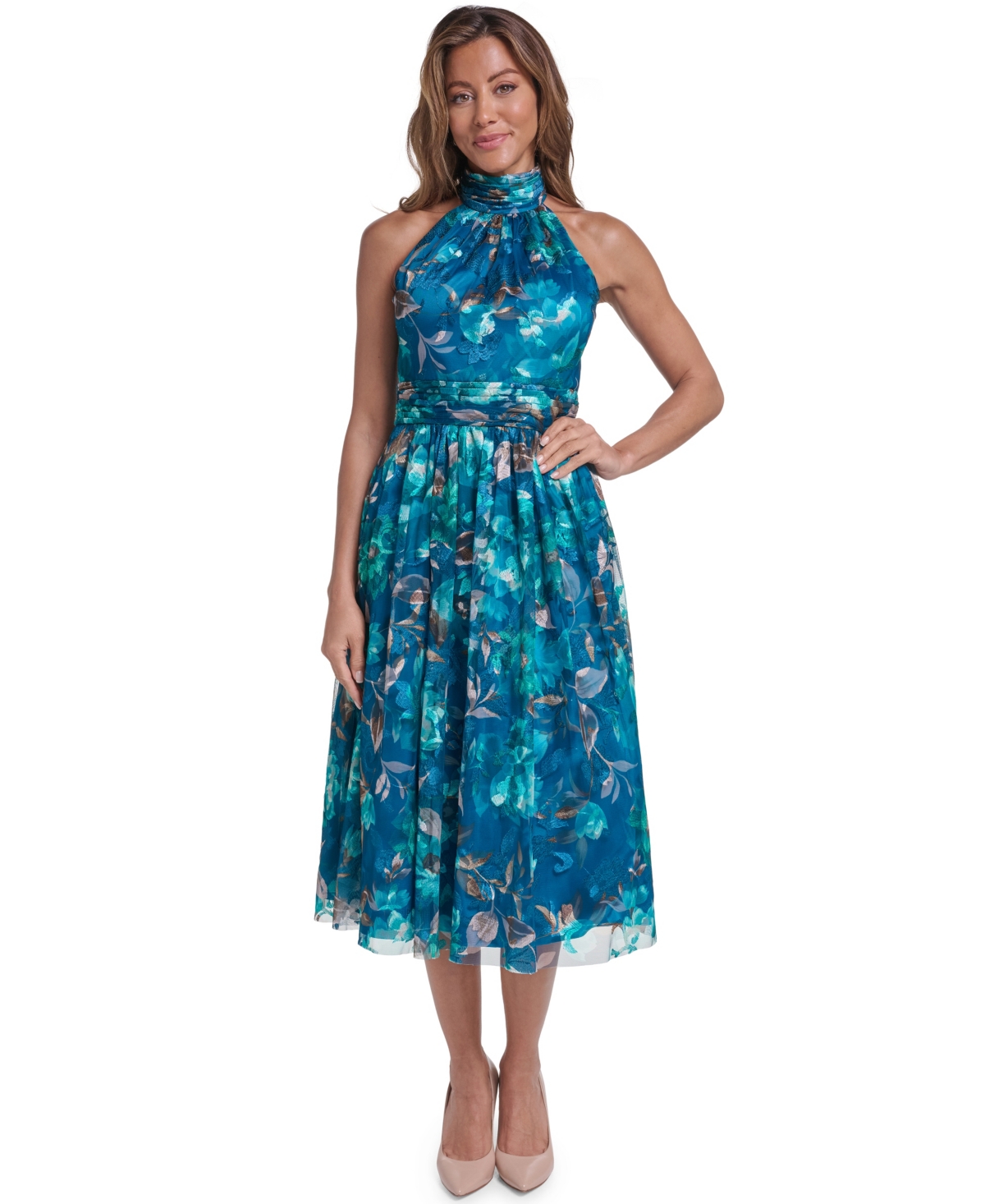 Eliza J Women’s Halter Mock Neck Midi Dress – Teal