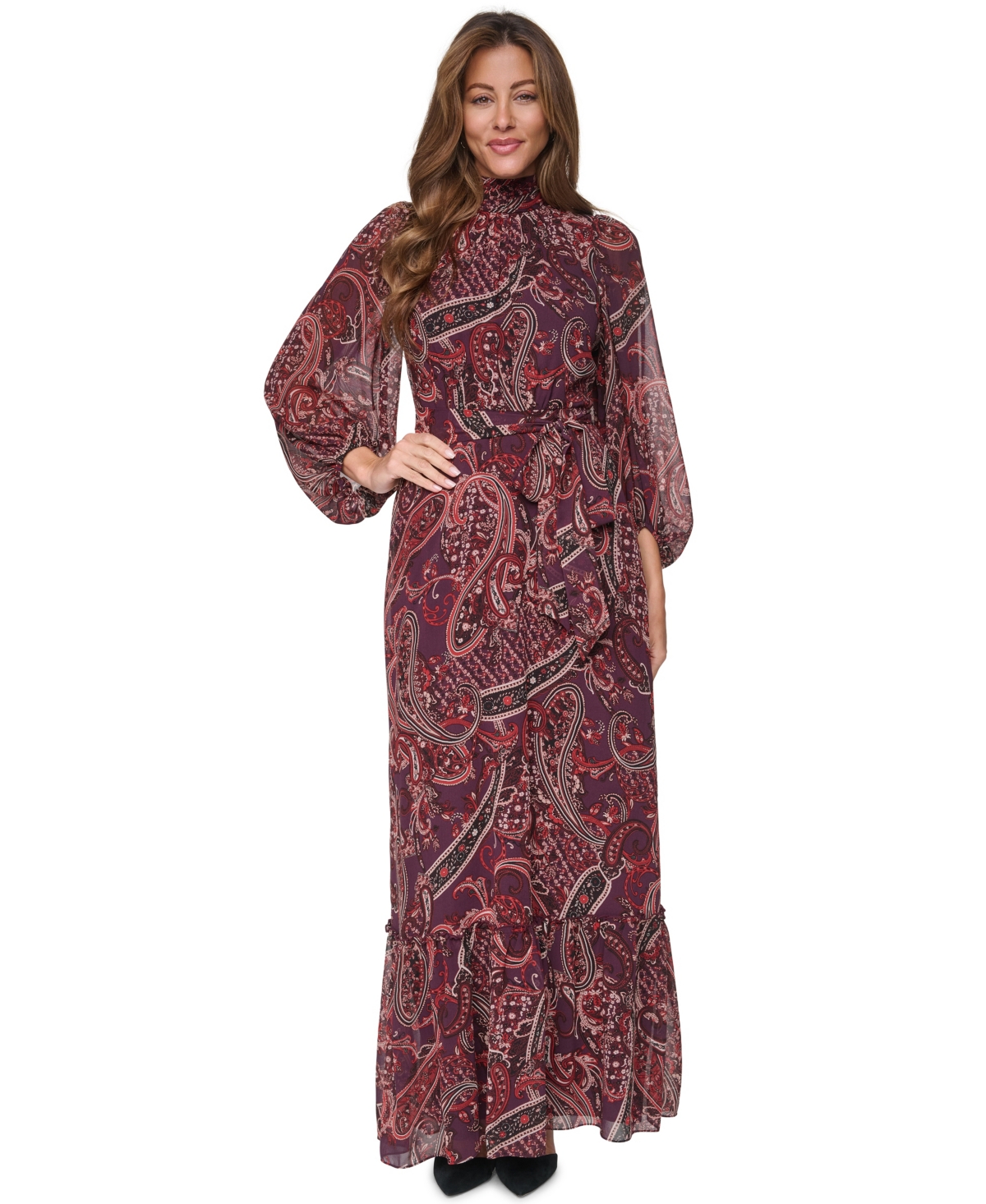 Eliza J Women’s Mock Neck Tiered Maxi Dress – Red Eliza J Women’s Mock Neck Tiered Maxi Dress – Red