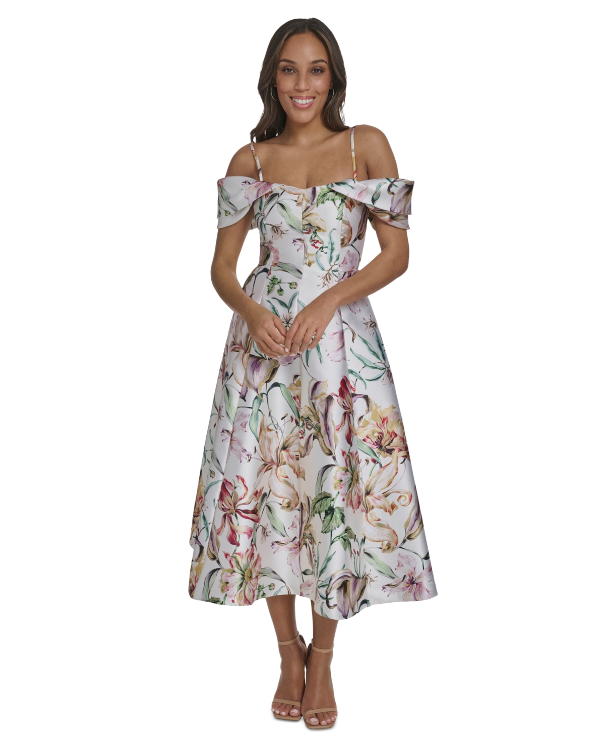 Eliza J Women’s Off-The-Shoulder Flare Midi Dress – Ivory Mist