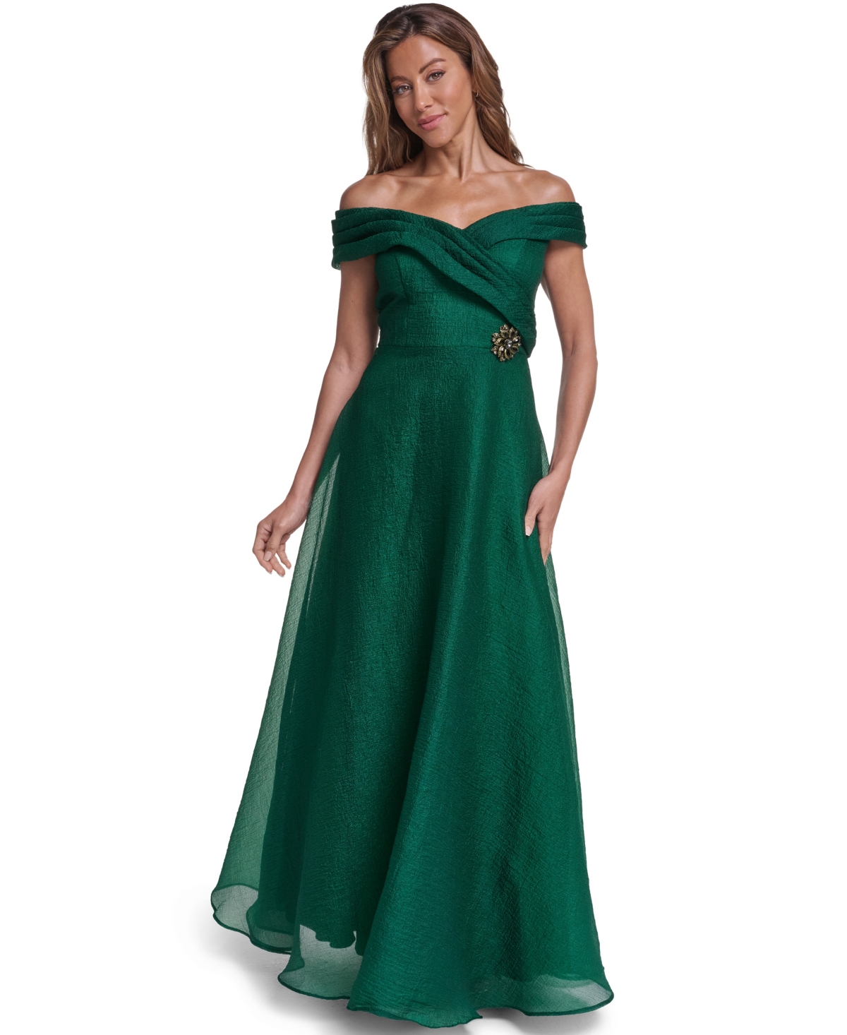 Eliza J Women’s Off-the-Shoulder Ballgown Dress – Hunter
