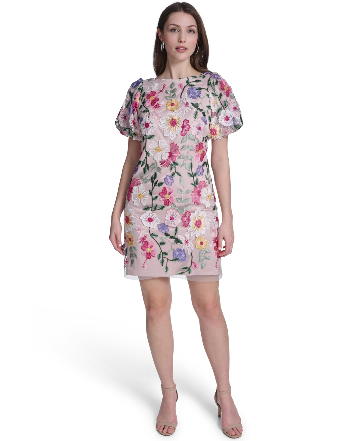 Eliza J Women’s Puff-Sleeve Boat Neck Shift Dress – Pink multi Eliza J Women’s Puff-Sleeve Boat Neck Shift Dress – Pink multi